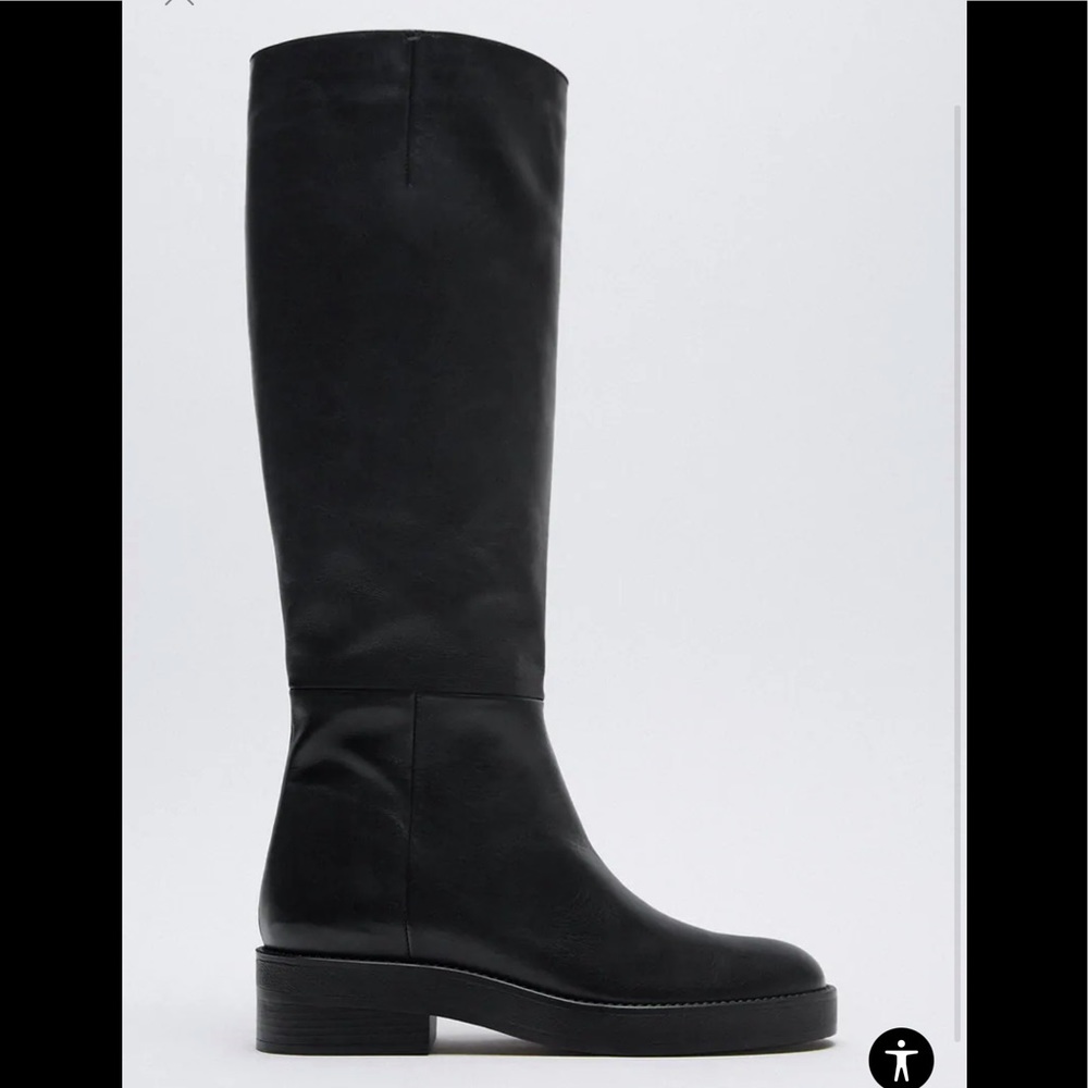 Zara Black Leather Boots NWT Never Worn